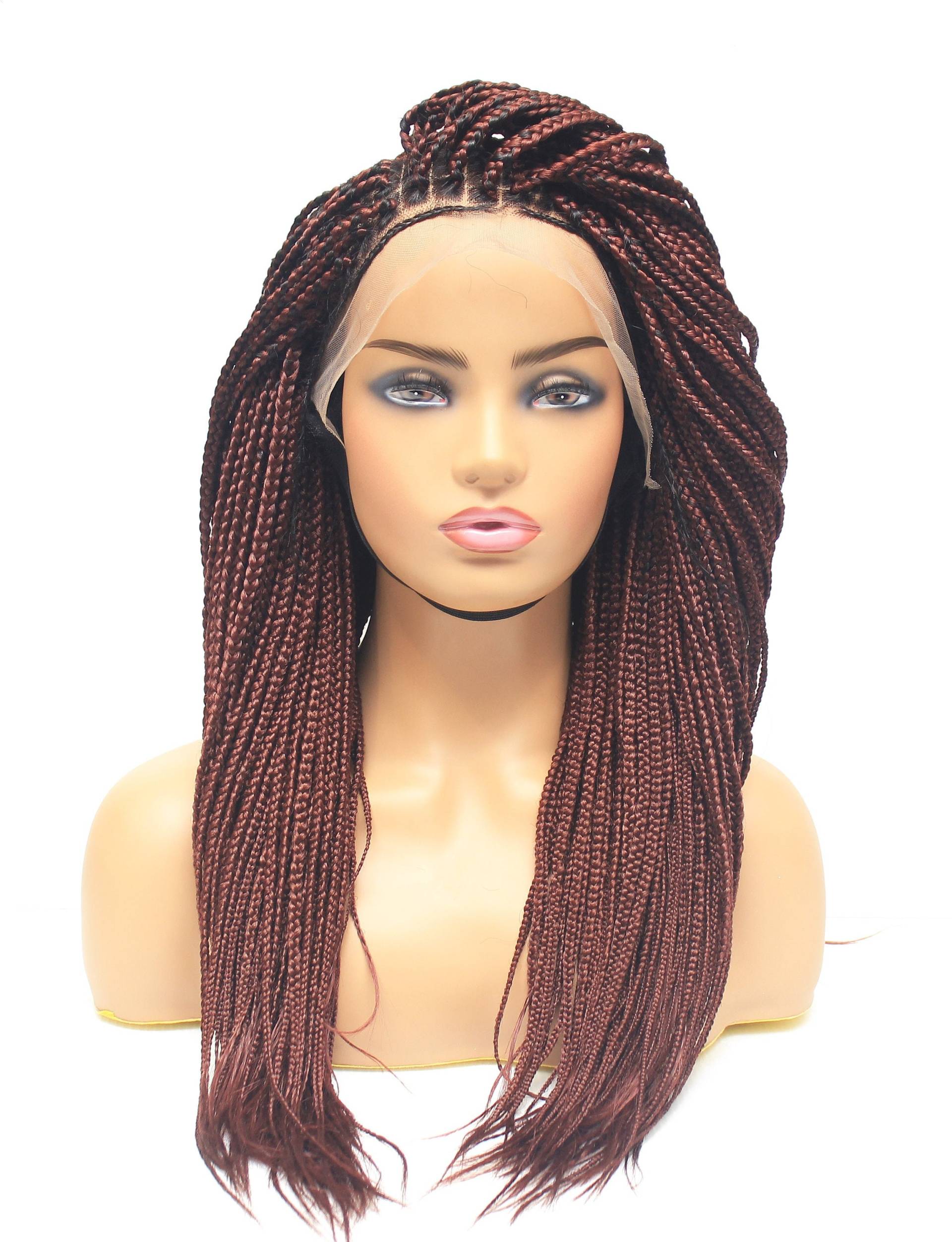 Geflochtene Perücken, Flecht-Perücken, Versandfertig, Box Zöpfe Perücke, Rote Haar-Perücke, Spitzen-Frontal-Perücke von Etsy - HairByLawlar