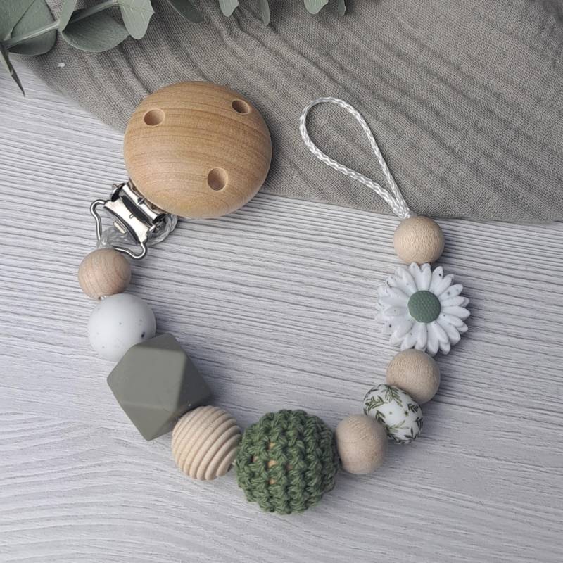 Schnullerkette Blüte Olive Schnullerkette Blüte Olive von Etsy - HalloEli