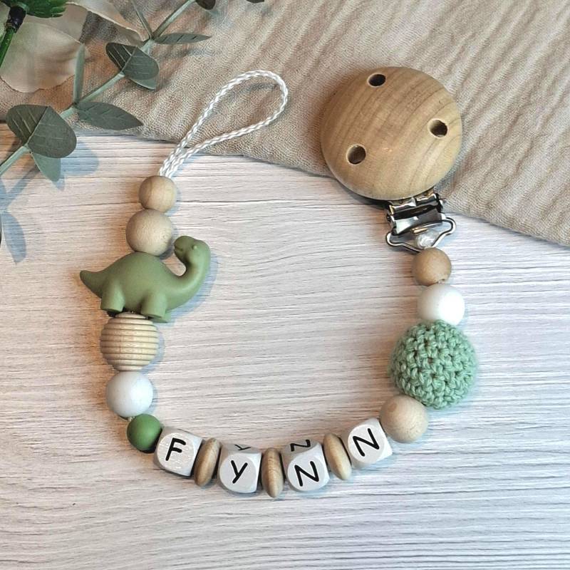 Schnullerkette Dino Olive von Etsy - HalloEli