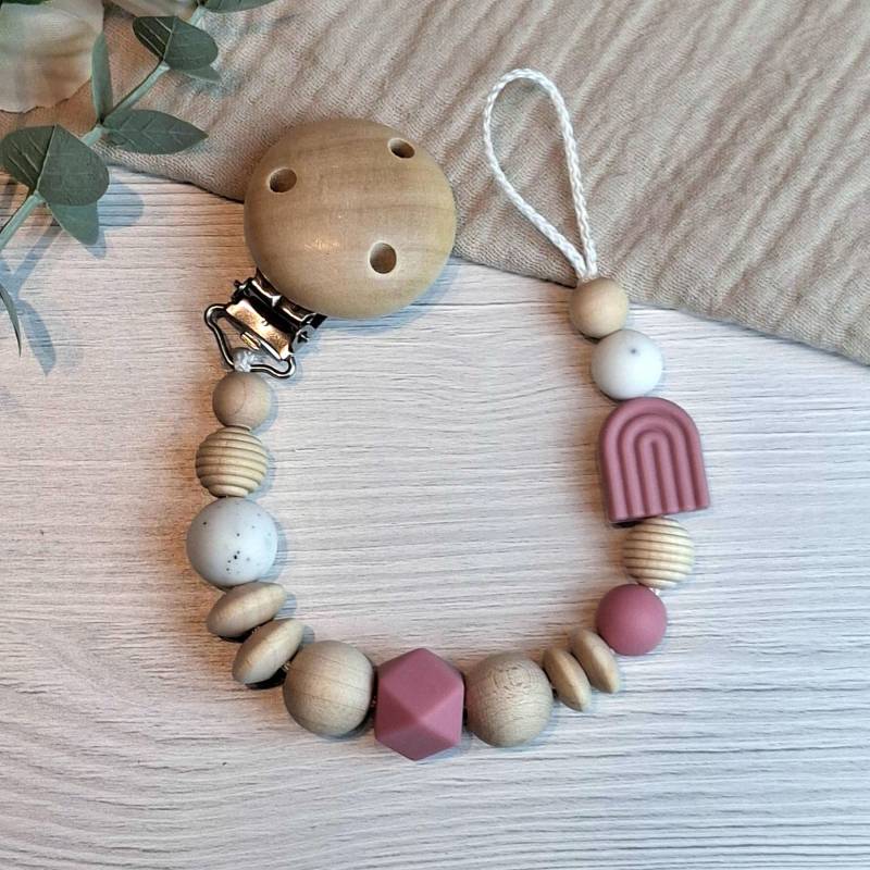 Schnullerkette Regenbogen Altrosa von Etsy - HalloEli