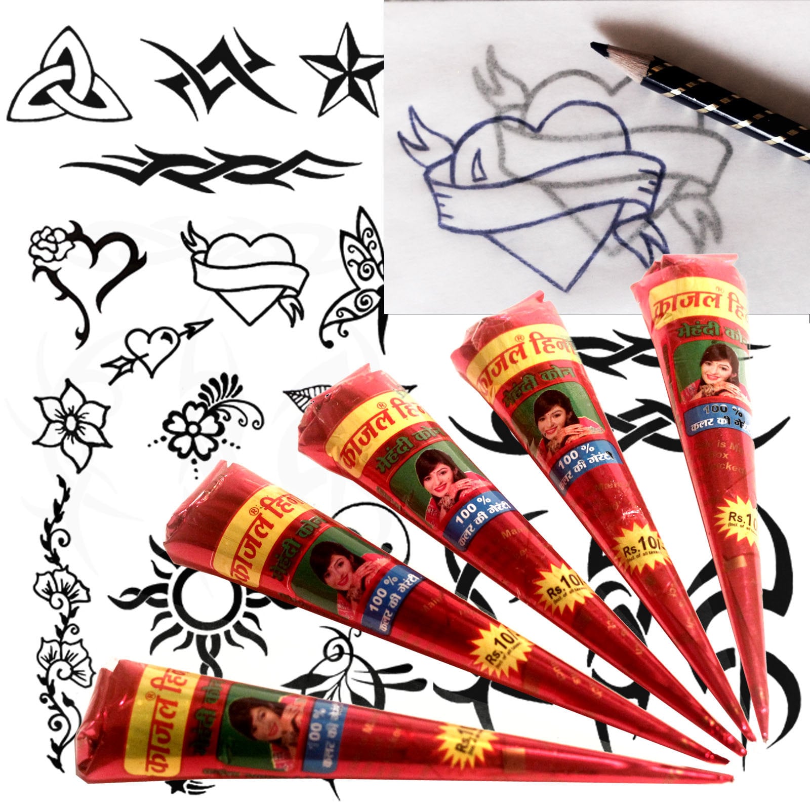 Organic Henna Kit - 5 Zapfen Transferset Designs von Etsy - HandcraftedGiftsUK