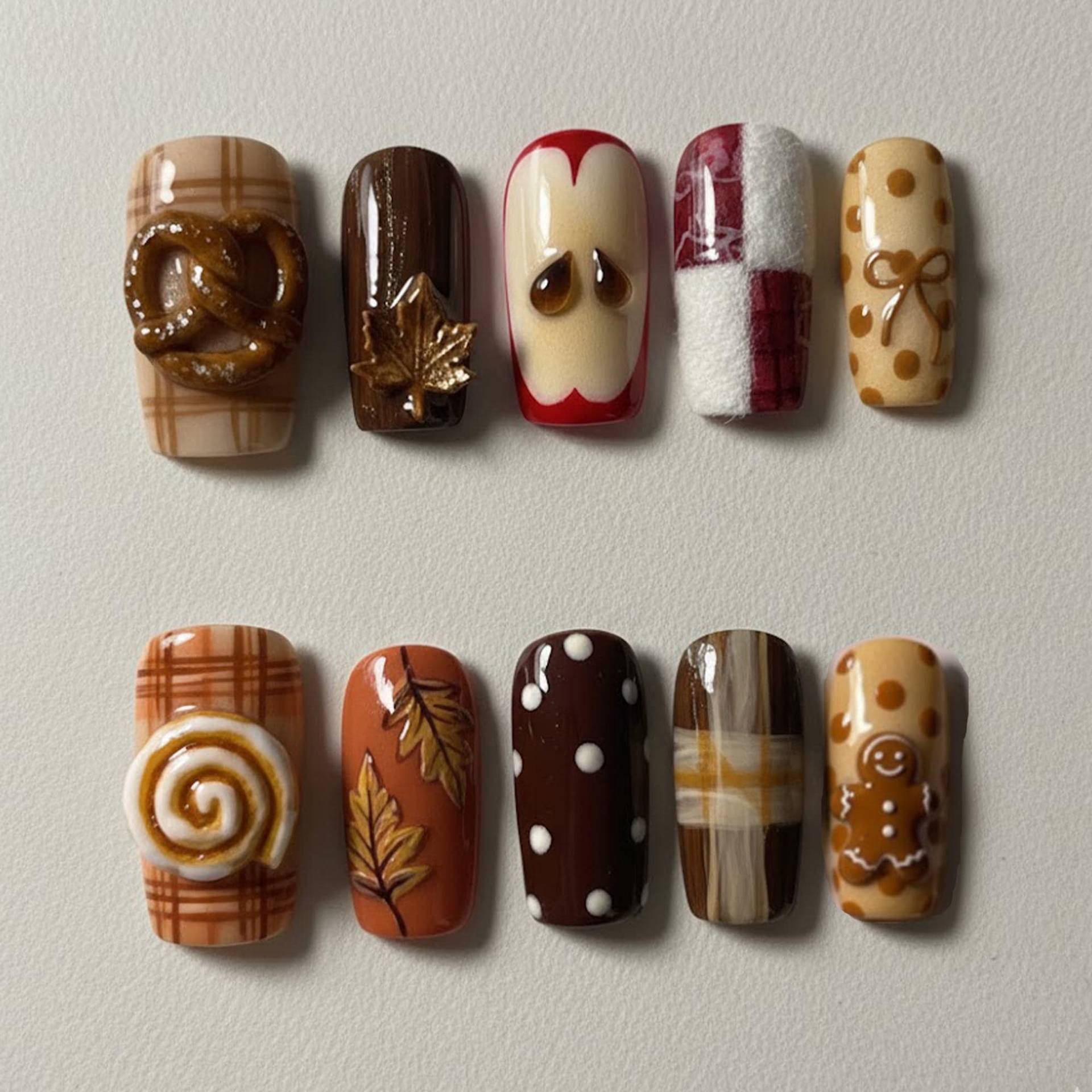 Autumn Fall Press On Nails Set Plaid Ginger Cookie Pretzel Apple Cinnamon Roll Brown Orange Winter Food Fake Nail Autumn Fall Press On Nails Set Plaid Ginger Cookie Pretzel Apple Cinnamon Roll Brown Orange Winter Food Fake Nail von Etsy - HandmadeByDanaLukes