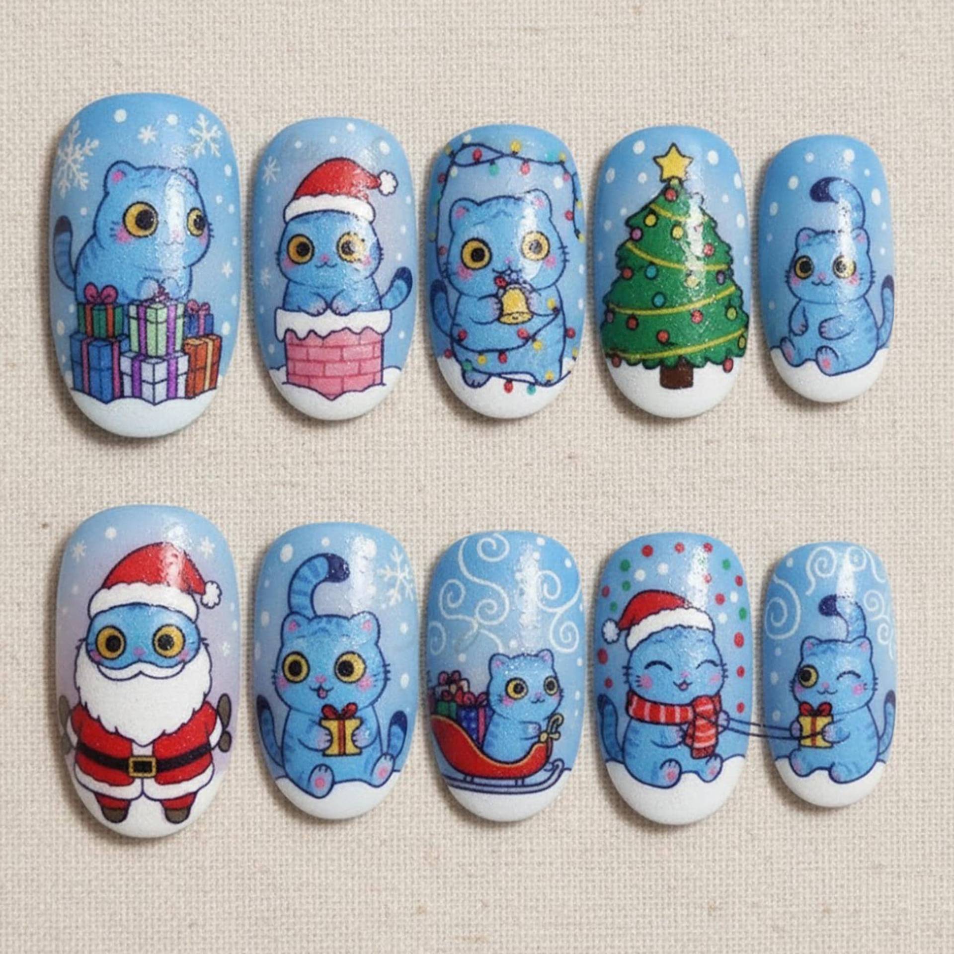 Cats Christmas Nails Press On | Cute Blue Kitty Santa Sleigh Snowman Tree Festive Winter Holiday Kawaii Fake Nail Set Cats Christmas Nails Press On | Cute Blue Kitty Santa Sleigh Snowman Tree Festive Winter Holiday Kawaii Fake Nail Set von Etsy - HandmadeByDanaLukes