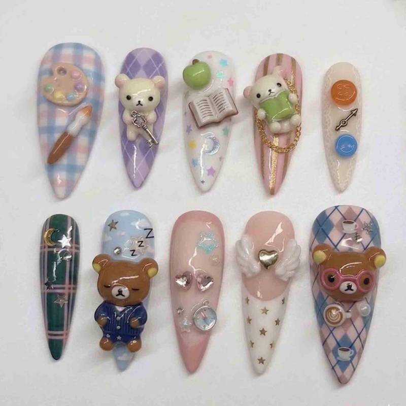 Handmade Cute Bear Press On Nails | 3D Sculpted Bears, Plaid, Books, Palettes & Coffee Cup Design Long Stiletto For Kawaii Aesthetic Handmade Cute Bear Press On Nails | 3D Sculpted Bears, Plaid, Books, Palettes & Coffee Cup Design Long Stiletto For Kawaii Aesthetic von Etsy - HandmadeByDanaLukes