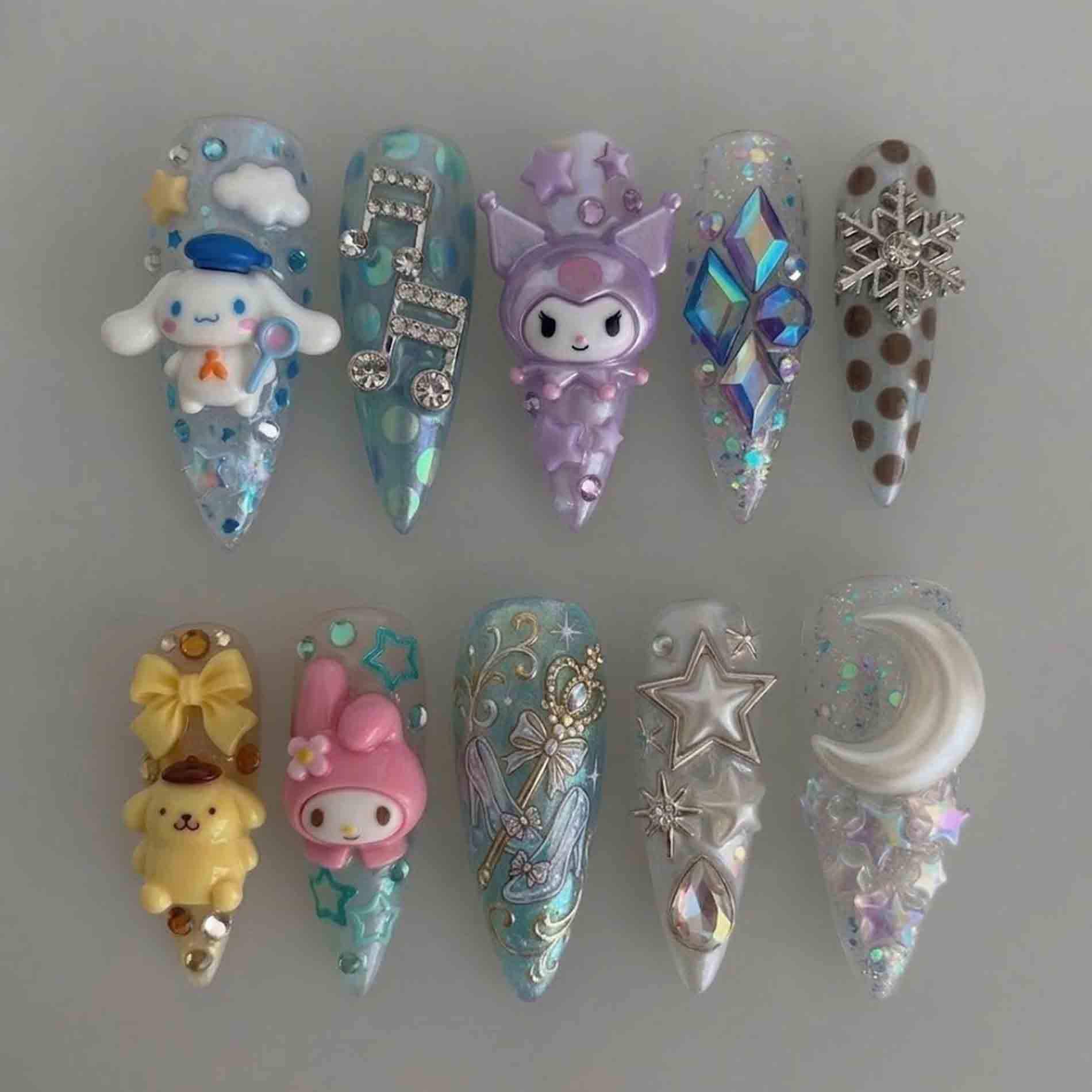 Handmade Kawaii Character Press On Nails | 3D Cute Animals, Moon & Star, Music Notes, Wand Stiletto For Dreamy Aesthetic Handmade Kawaii Character Press On Nails | 3D Cute Animals, Moon & Star, Music Notes, Wand Stiletto For Dreamy Aesthetic von Etsy - HandmadeByDanaLukes