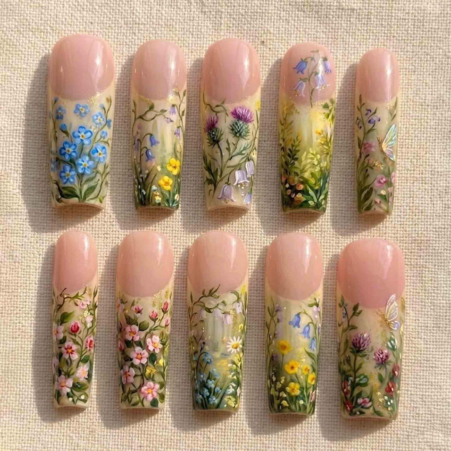 Handmade Meadow Wildflower Press On Nails | Forget-Me-Nots, Bluebells, Thistles & Butterflies Long Square For Cottagecore Vibe Handmade Meadow Wildflower Press On Nails | Forget-Me-Nots, Bluebells, Thistles & Butterflies Long Square For Cottagecore Vibe von Etsy - HandmadeByDanaLukes