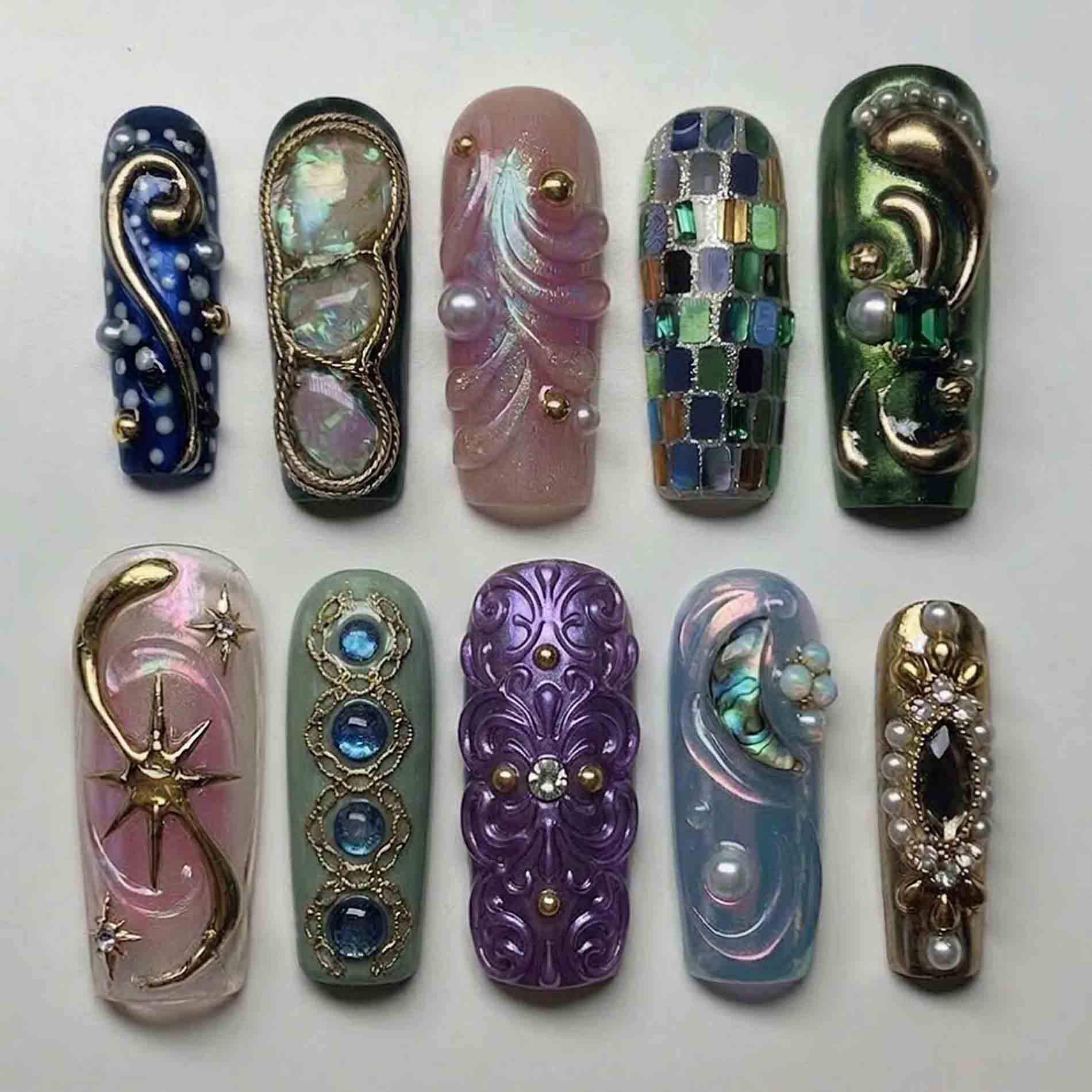 Handmade Mystical Mosaic Press On Nails | 3D Sculpted Charms, Natural Stones & Celestial Symbols Long Square For Eclectic Art Vibe Handmade Mystical Mosaic Press On Nails | 3D Sculpted Charms, Natural Stones & Celestial Symbols Long Square For Eclectic Art Vibe von Etsy - HandmadeByDanaLukes