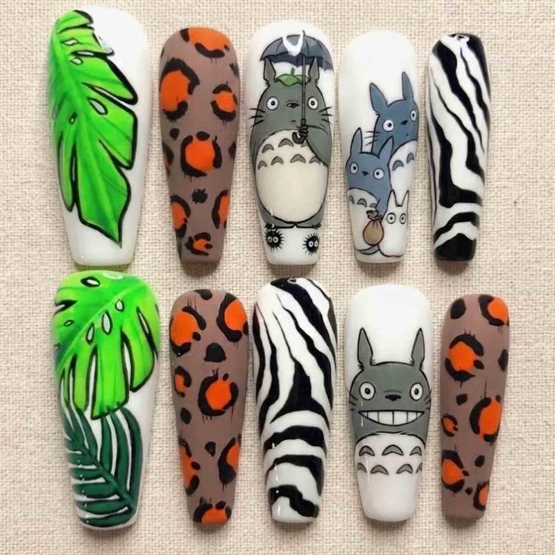 Handmade Totoro Forest Press On Nails | 3D Spirits, Tropical Leaves, Animal Prints Long Coffin For Whimsical Ghibli Aesthetic Handmade Totoro Forest Press On Nails | 3D Spirits, Tropical Leaves, Animal Prints Long Coffin For Whimsical Ghibli Aesthetic von Etsy - HandmadeByDanaLukes