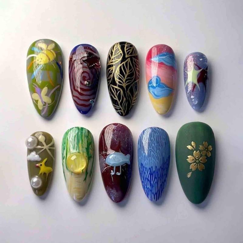 Handmade Whimsical Art Press On Nails | 3D Dewdrop, Gold Leaf, Little Bird & Bee Designs Almond For Cottagecore Aesthetic Handmade Whimsical Art Press On Nails | 3D Dewdrop, Gold Leaf, Little Bird & Bee Designs Almond For Cottagecore Aesthetic von Etsy - HandmadeByDanaLukes