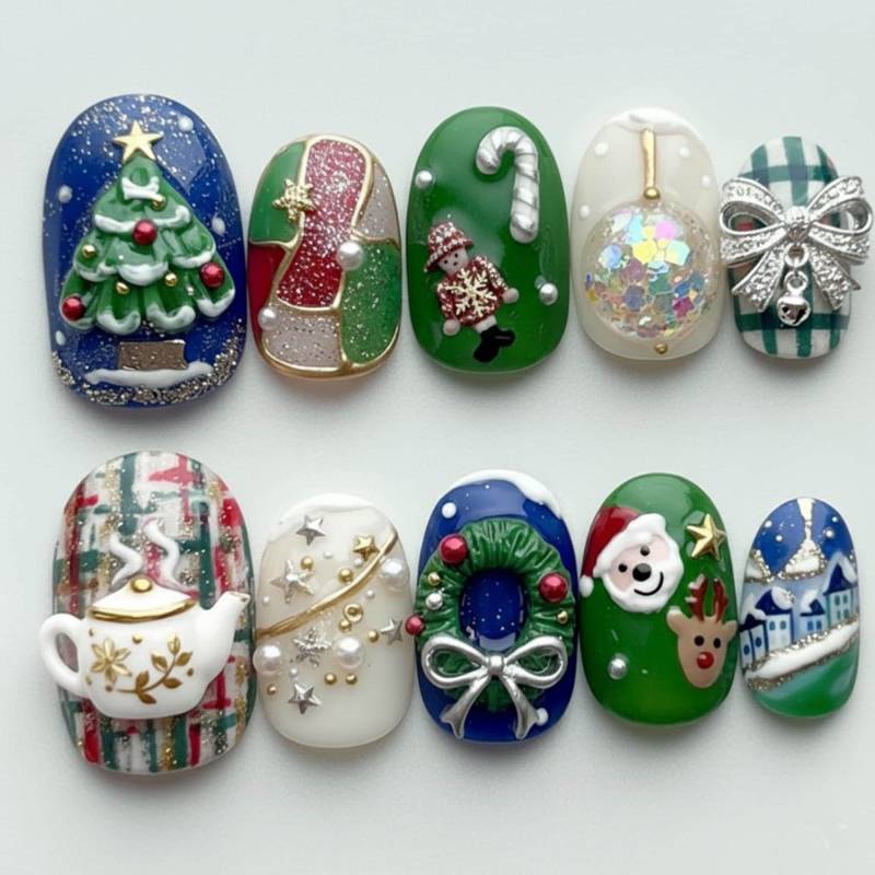 Luxury Christmas 3D Press On Nails Set Plaid Glitter Wreath Santa Reindeer Tea Pot Xmas Tree Candy Cane Fake Luxury Christmas 3D Press On Nails Set Plaid Glitter Wreath Santa Reindeer Tea Pot Xmas Tree Candy Cane Fake von Etsy - HandmadeByDanaLukes