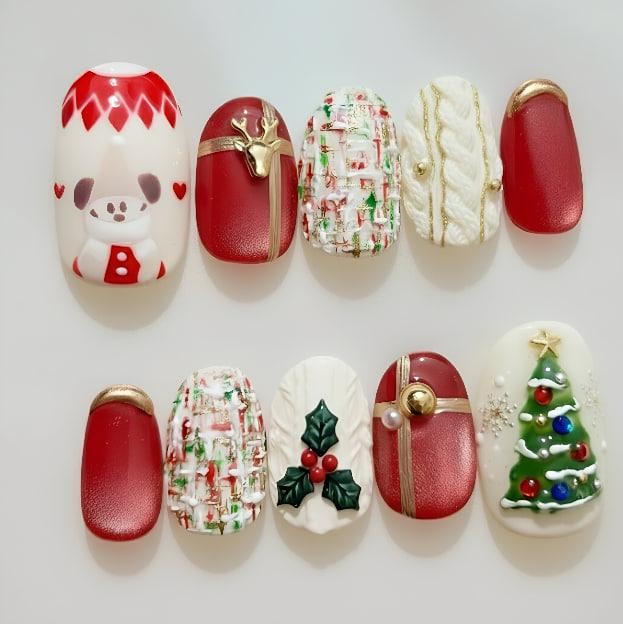 Luxury Christmas Press On Nails Red White/Snowman Reindeer Holly/Knit Sweater Tweed Texture/3D Gold Accent Holiday Nail Art Luxury Christmas Press On Nails Red White/Snowman Reindeer Holly/Knit Sweater Tweed Texture/3D Gold Accent Holiday Nail Art von Etsy - HandmadeByDanaLukes
