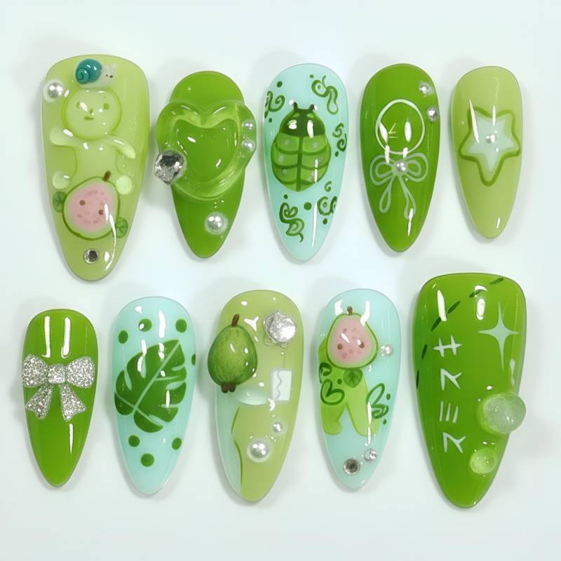 Matcha Green Kawaii Press On Nails | Cute Frog, Bear & Fruit Design 3D Gel Nail Art Set Summer Aesthetic Reusable Gift Matcha Green Kawaii Press On Nails | Cute Frog, Bear & Fruit Design 3D Gel Nail Art Set Summer Aesthetic Reusable Gift von Etsy - HandmadeByDanaLukes