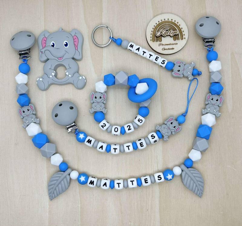 Babygeschenk Schnullerkette Mit Name , Kinderwagenkette, Schlüsselanhänger Und Greifling Aus Silikon Perlen Elefant + Ring Adaptor Gratis von Etsy - Handmadekatlyn
