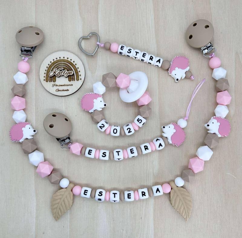 Babygeschenk Schnullerkette Mit Name , Kinderwagenkette, Schlüsselanhänger Und Greifling Aus Silikon Perlen Igel + Ring Adaptor Gratis von Etsy - Handmadekatlyn