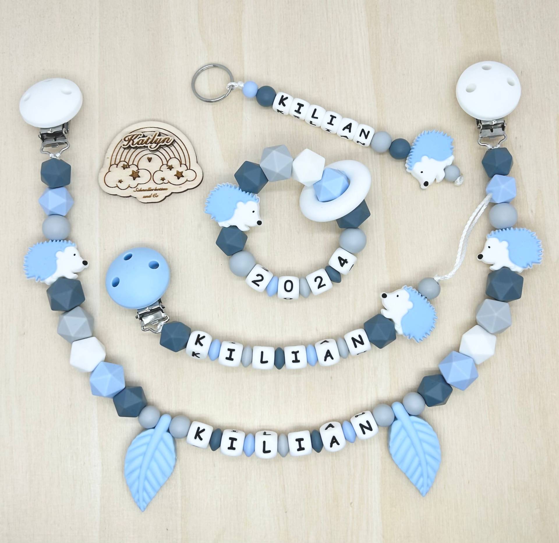 Schnullerkette Mit Name Kinderwagenkette Greifling Schlüsselanhänger Igel Babygeschenk Set von Etsy - Handmadekatlyn