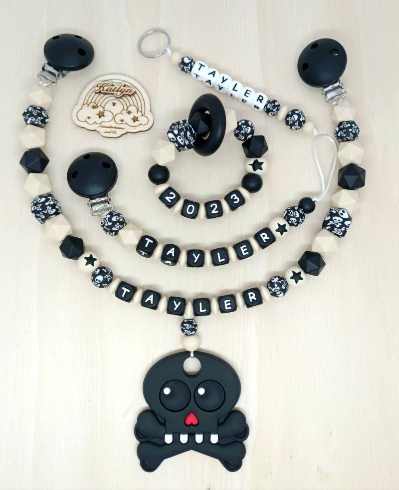 Schnullerkette Mit Name Komplettset, Kinderwagenkette, Schlüsselanhänger Und Greifling Aus Silikon Perlen+ Adaptor Gratis von Etsy - Handmadekatlyn