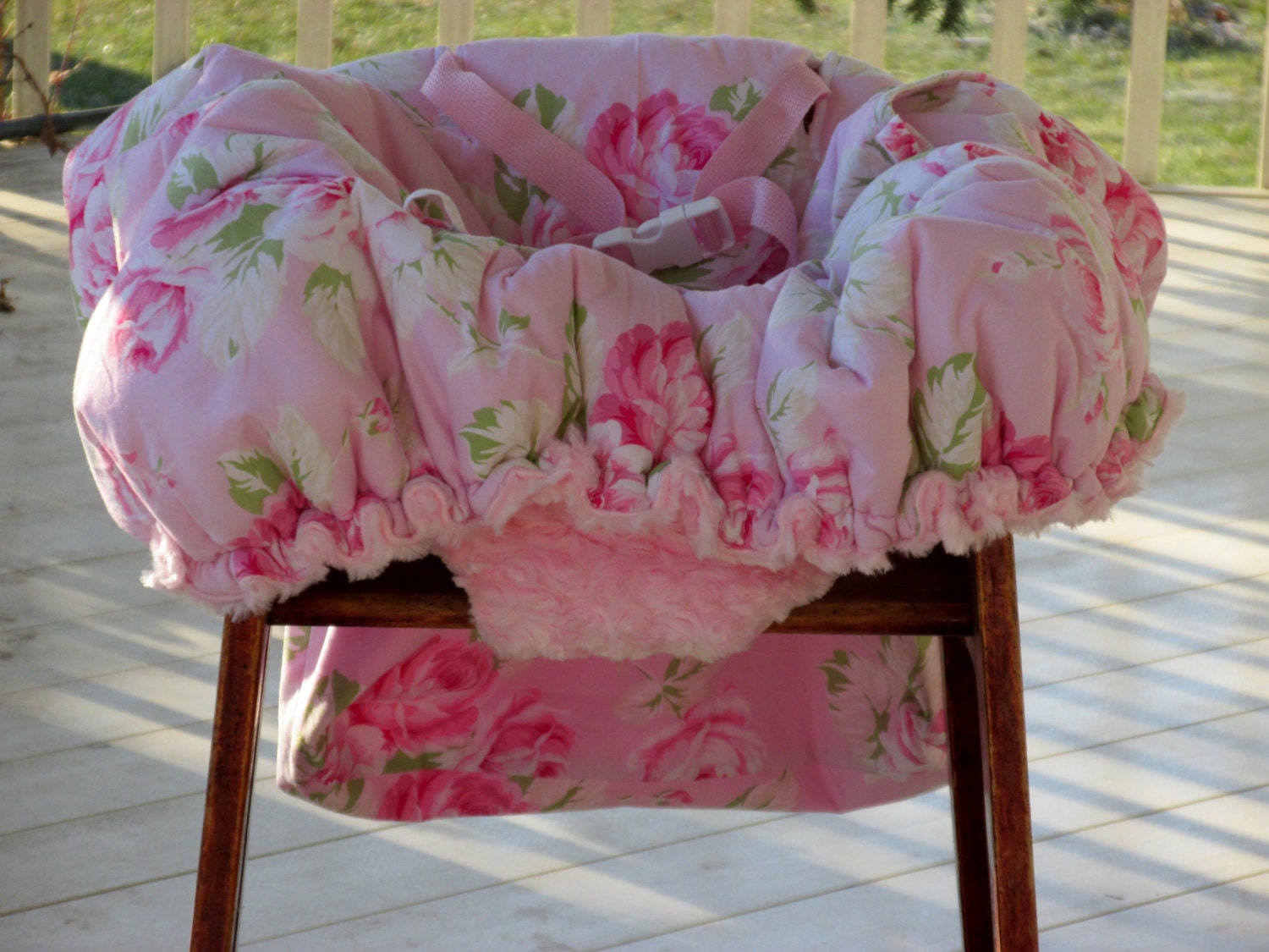 Einkaufswagen-Abdeckung, Sunshine Roses Full Bloom Pink, Rosa Minky-Rücken Oder Wählen Sie Ihren Stoff, Wagen/Hochstuhl-Abdeckung, Mit von Etsy - HannahsHomestead2