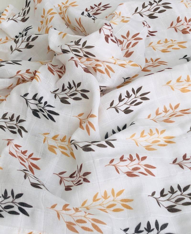 Bio Musselin Swaddle Decke Baumwoll-Bambus-Mischung, Blätter Muster von Etsy - HappyBabyEU