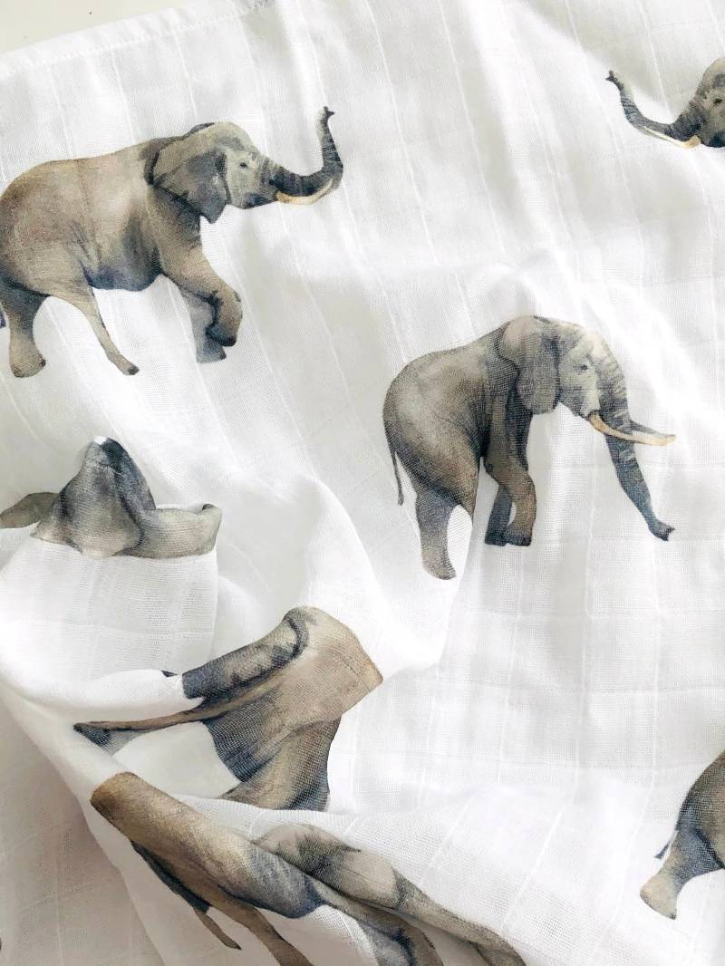 Safari Elefant Musselin Swaddle Bio-Baumwolle-Bambus-Mischung von Etsy - HappyBabyEU