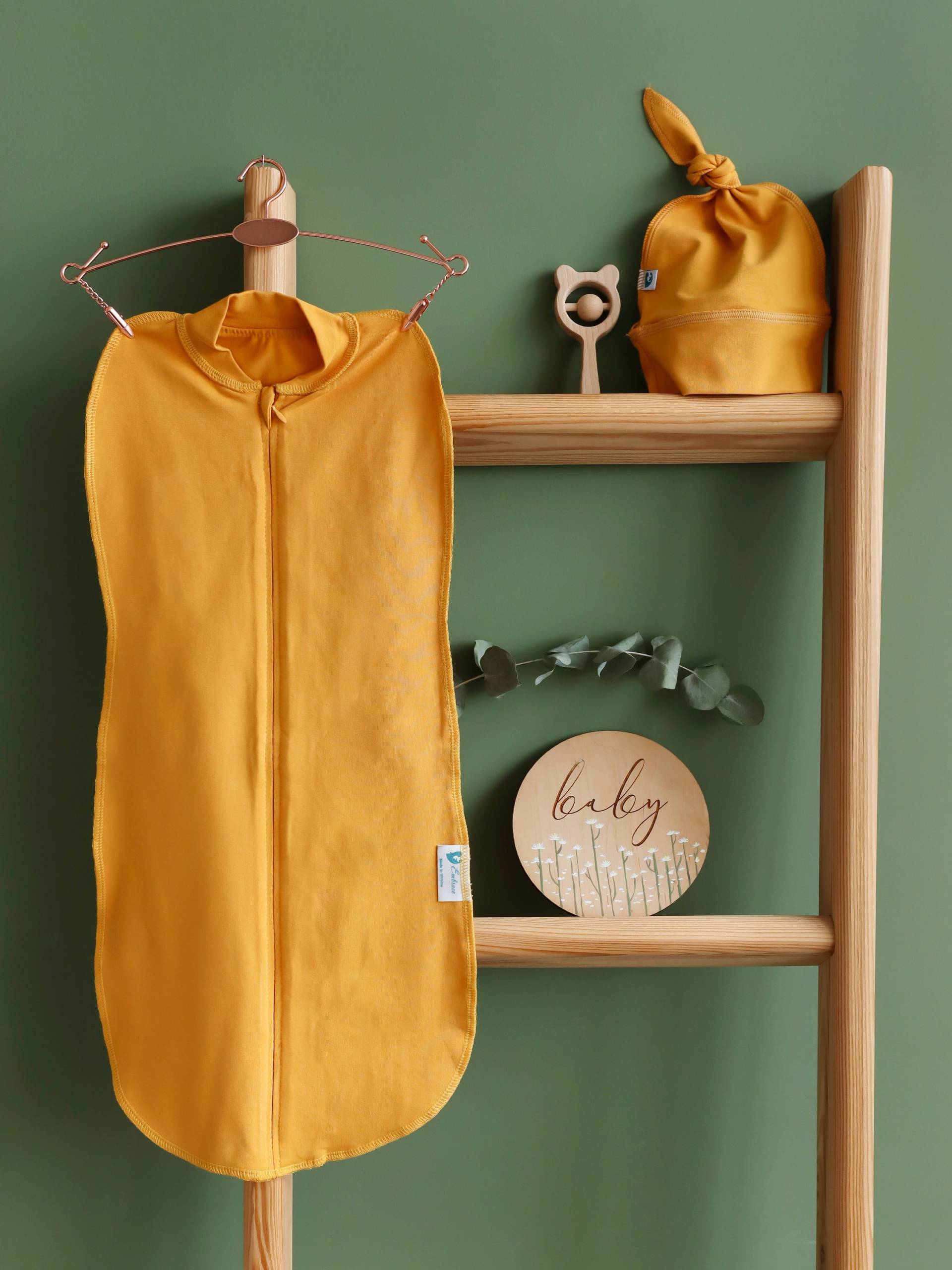 Senfgelbe Bio Baumwolle Swaddle Mit Mütze 0-3 Monate von Etsy - HappyBabyEU
