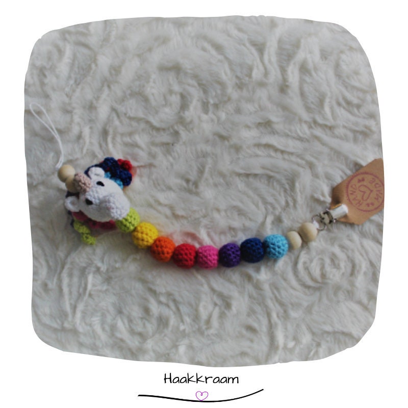 Einhorn Schnuller Schnur Handgefertigt von Etsy - HappyHaakkraam