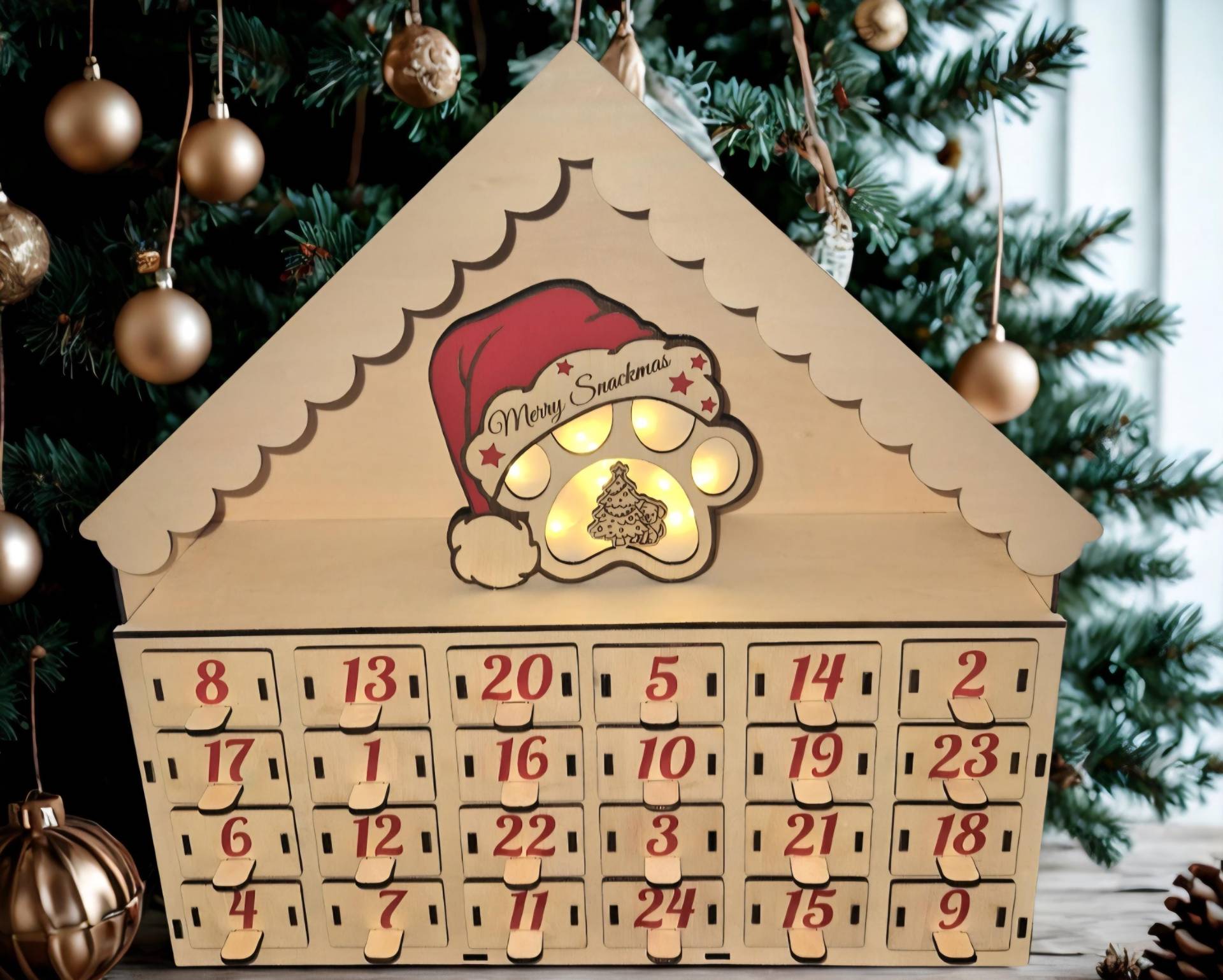 Adventskalender Haus Mit 24 Schubladen Led Hund Wiederverwendbar Weihnachtsdeko Geschenk Leckerlis Weihnachten Advent von Etsy - HarmonyHandmadeWaren