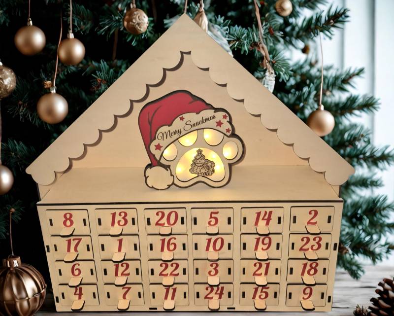 Adventskalender Haus Mit 24 Schubladen Led Hund Wiederverwendbar Weihnachtsdeko Geschenk Leckerlis Weihnachten Advent von Etsy - HarmonyHandmadeWaren
