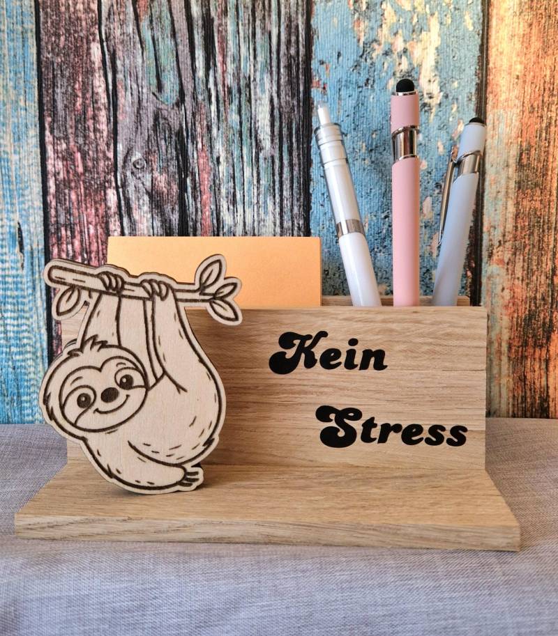 Faultier Stiftehalter Holz - „Kein Stress" Entspannter Schreibtisch Organizer Witziges Büro Geschenk von Etsy - HarmonyHandmadeWaren