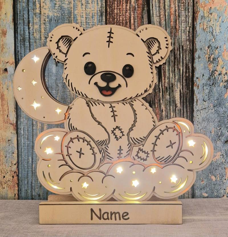 Personalisiertes Nachtlicht Bär Aus Holz - Zum Selbstbemalen Led Kinderzimmerlampe Mit Name Geschenk Zur Geburt Deko 23 cm von Etsy - HarmonyHandmadeWaren