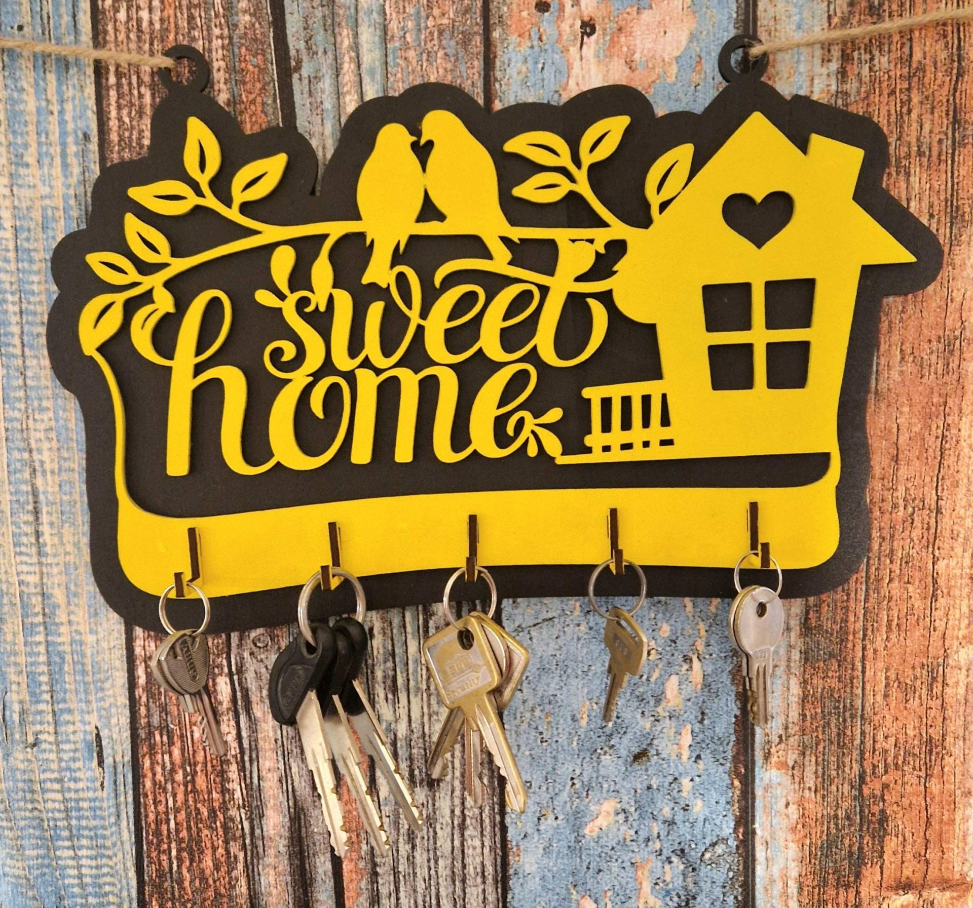 Schlüsselbrett Sweet Home Mit 5 Haken - Schlüsselhalter Wand Flur Deko Geschenk Einzug Haus Wanddeko von Etsy - HarmonyHandmadeWaren