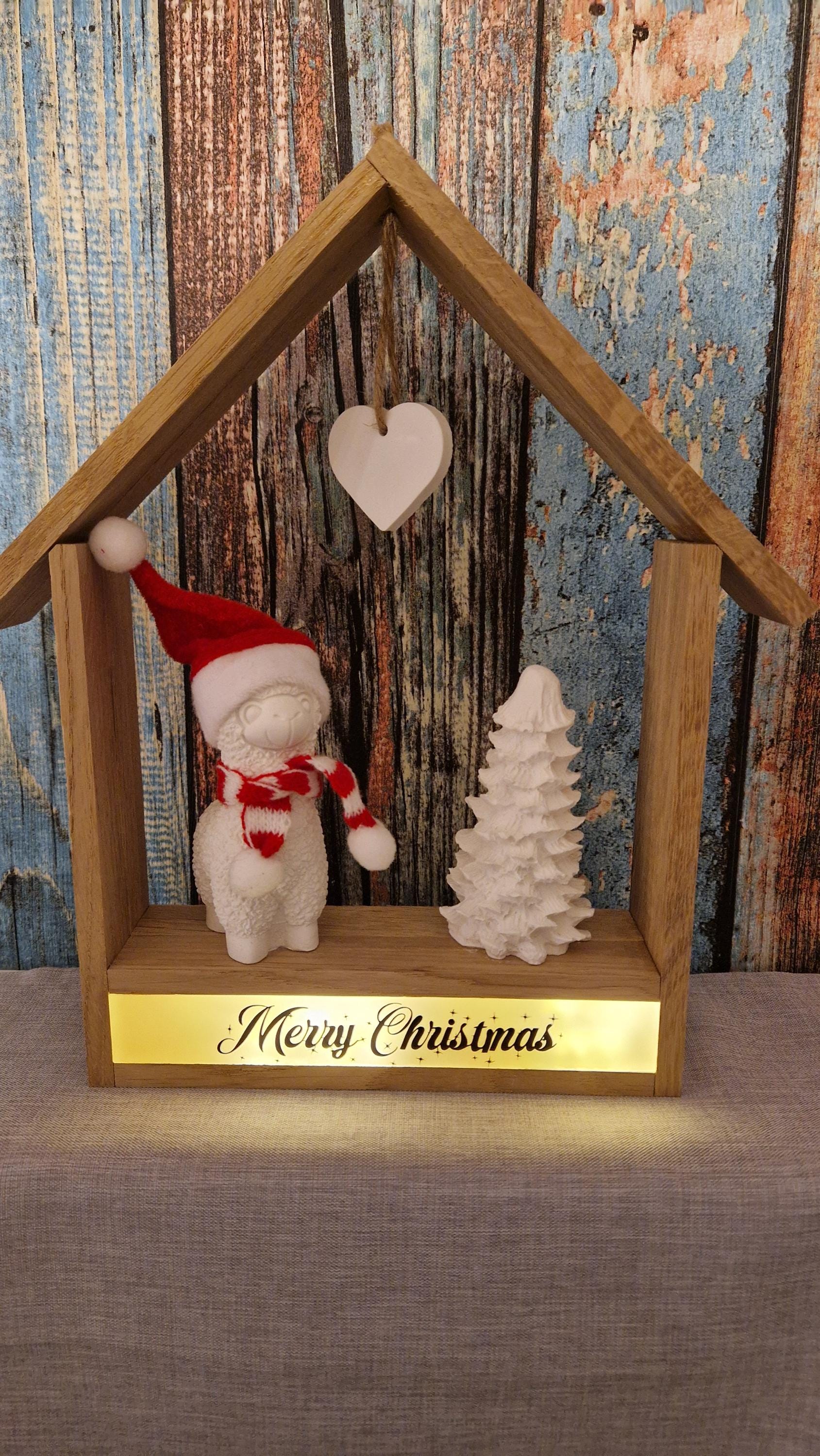 Weihnachts Deko Holzhaus Mit Led - Lama Winterdeko Beleuchtet Merry Christmas Schild Dekohaus Holz Geschenk Weihnachten von Etsy - HarmonyHandmadeWaren