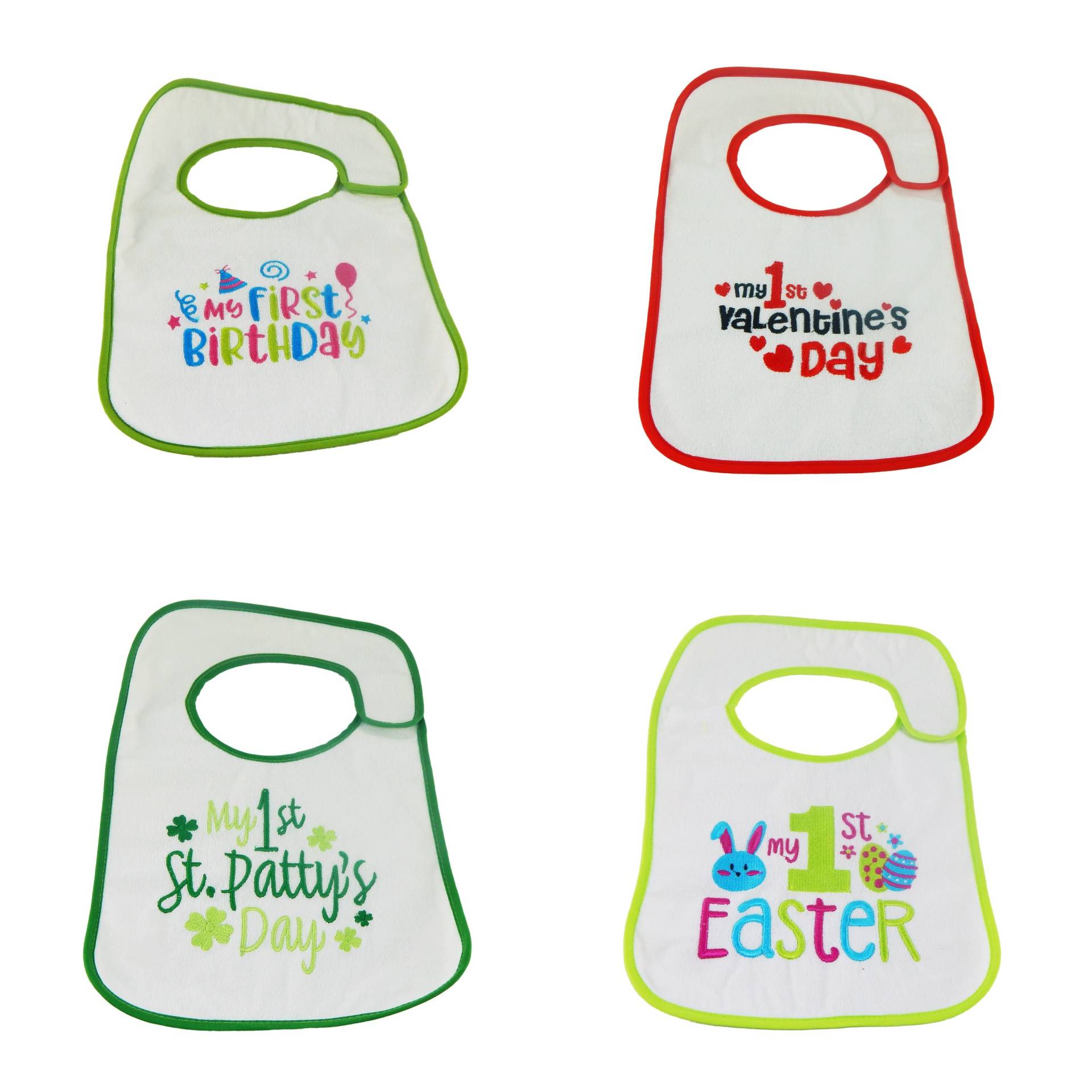 Babys Erster Geburtstag, Valentinstag, St. Patty's Day, Ostern Lätzchen Set - 4Pk Babys Erster Geburtstag, Valentinstag, St. Patty's Day, Ostern Lätzchen Set - 4Pk von Etsy - HelloBabyWonder