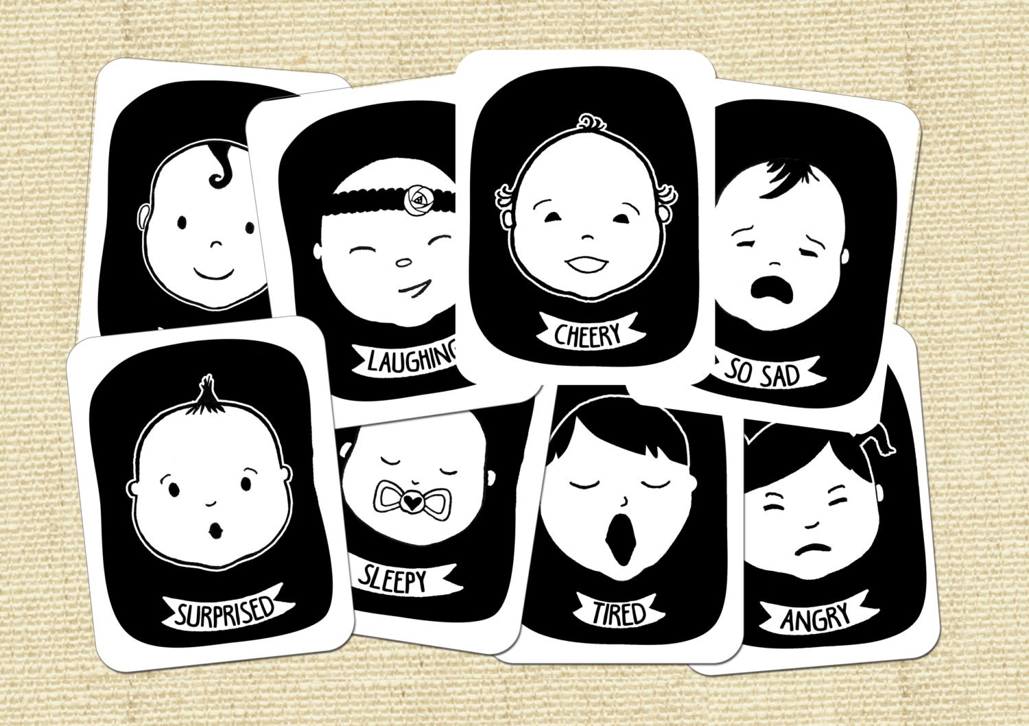 Baby Gesichter Schwarz Und Weiß Kontrastreiche Flash Karten Für Säuglinge Gefühle Ausdrücken, Gedruckte Version von Etsy - HelloSprout