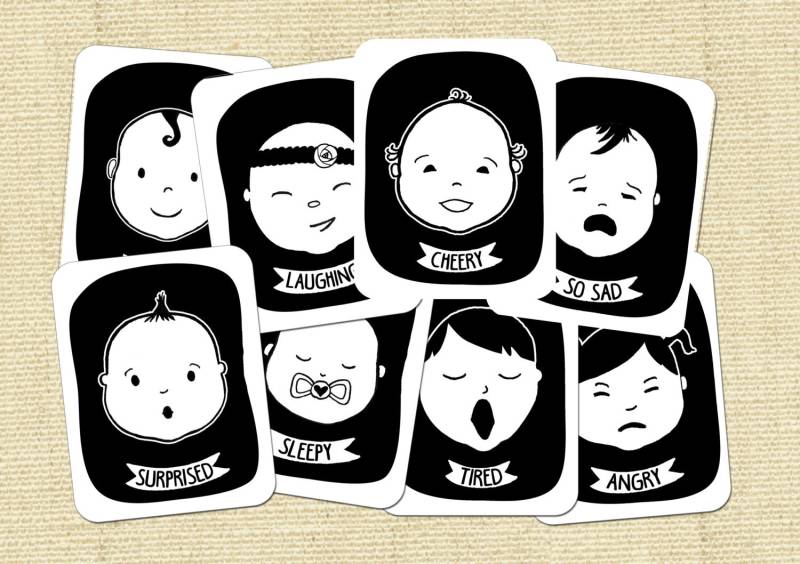 Baby Gesichter Schwarz Und Weiß Kontrastreiche Flash Karten Für Säuglinge Gefühle Ausdrücken, Gedruckte Version von Etsy - HelloSprout