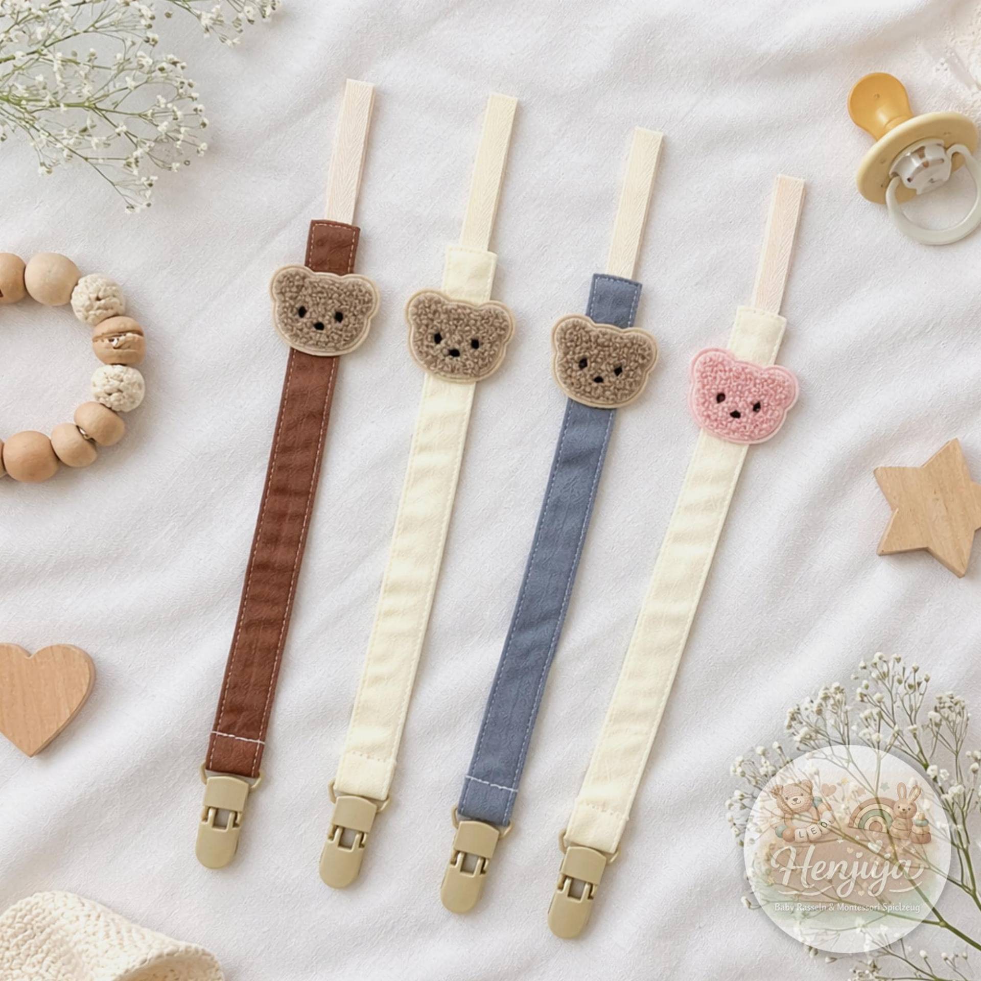 Süßes Schnullerband Mit Bärenkopf - in 4 Farben | Braun, Beige, Blau, Pink Für Babys, Sicher & Praktisch Perfekt Als Geschenk von Etsy - Henjuja