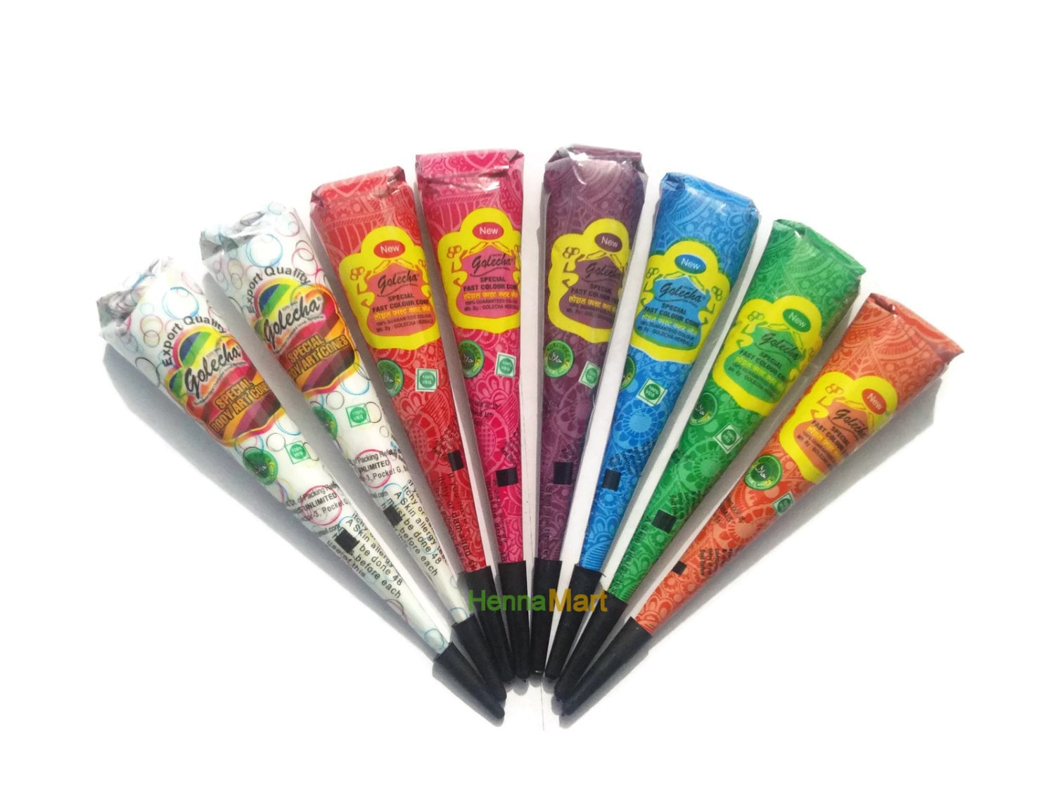 2 White + 6 Color Henna Cones Tattoo Kit Temporary Body Ink Hina Mehandi Art Diy 2 White + 6 Color Henna Cones Tattoo Kit Temporary Body Ink Hina Mehandi Art Diy von Etsy - HennaMart