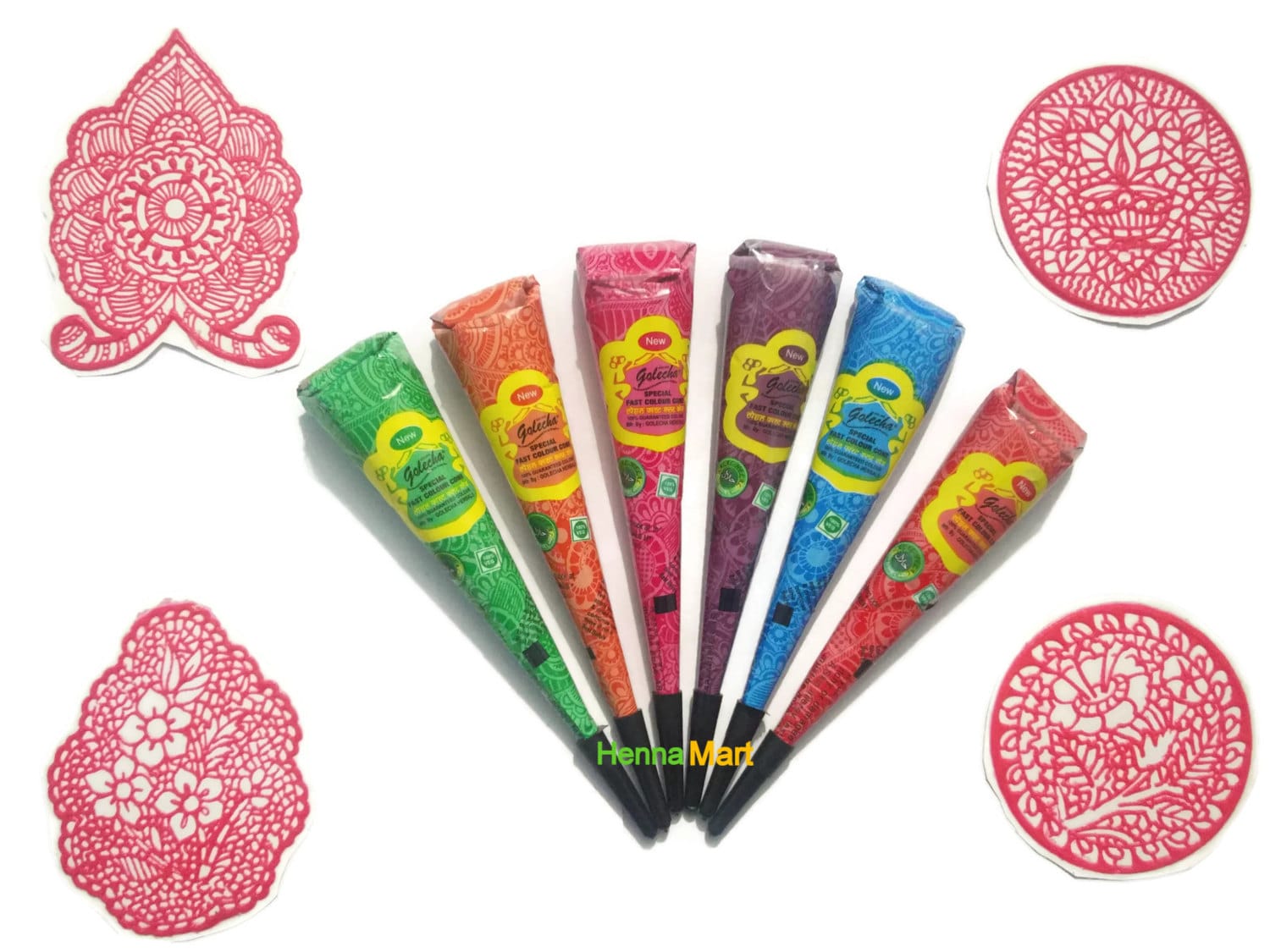 6 Farbe Henna Zapfen + 4 Schablonen - Tattoo Kit Temporäre Körper Kunst Mehandi Ink 6 Farbe Henna Zapfen + 4 Schablonen - Tattoo Kit Temporäre Körper Kunst Mehandi Ink von Etsy - HennaMart