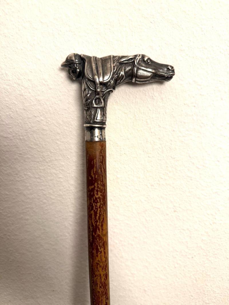 Antique German 800 Silver Walking Cane - Figural Horse & Jockey Handle Dated 1890 Crescent Crown Hallmark von Etsy - HeritageVienna