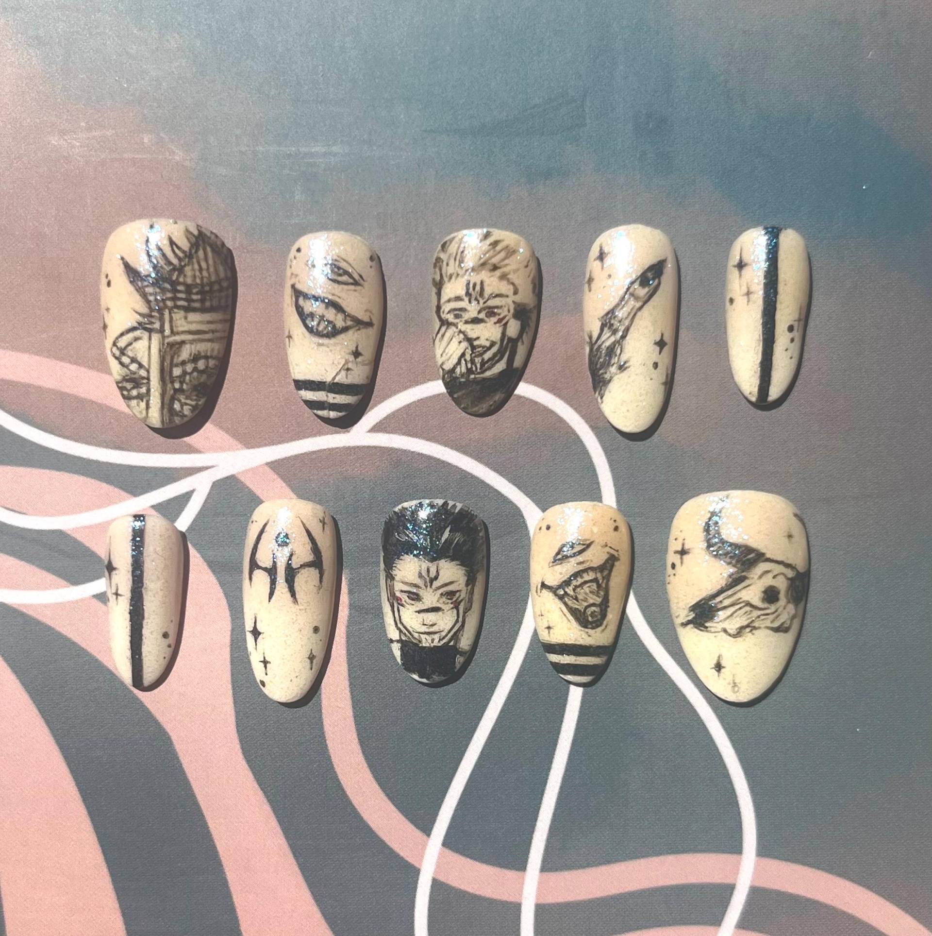 Sukuna Drücken Auf Nägel, Jujutsu Kaisen Sukuna Drücken Auf Nägel, Jujutsu Kaisen von Etsy - HibouNails