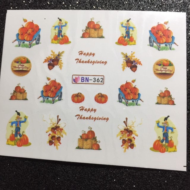 Ein Bogen Thanksgiving Kürbisse Wasser Transfer Sticker - Nail Art von Etsy - HoneyBunnyLacquer