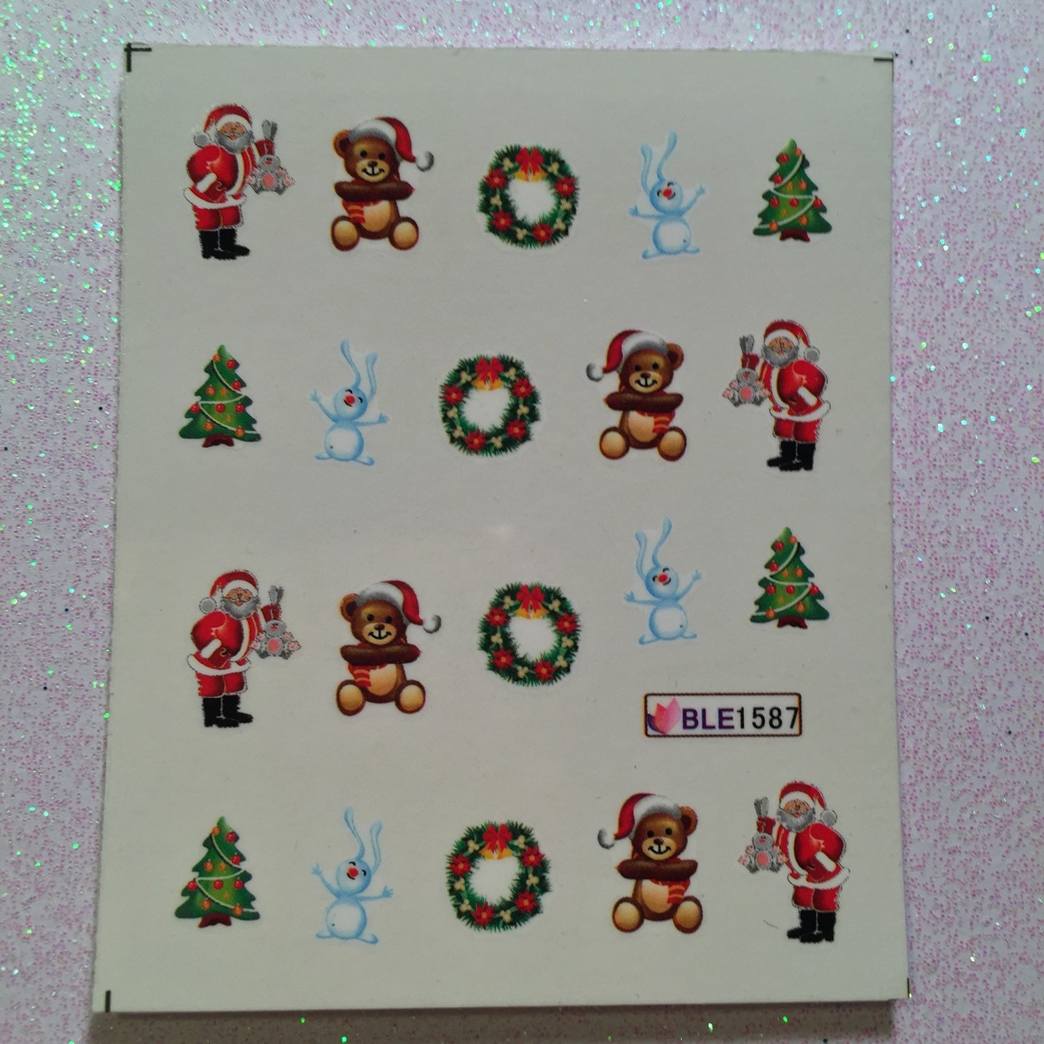 Ein Bogen Weihnachtsteddybär Und Weihnachtsmann Wasser Transfer Sticker - Nail Art von Etsy - HoneyBunnyLacquer
