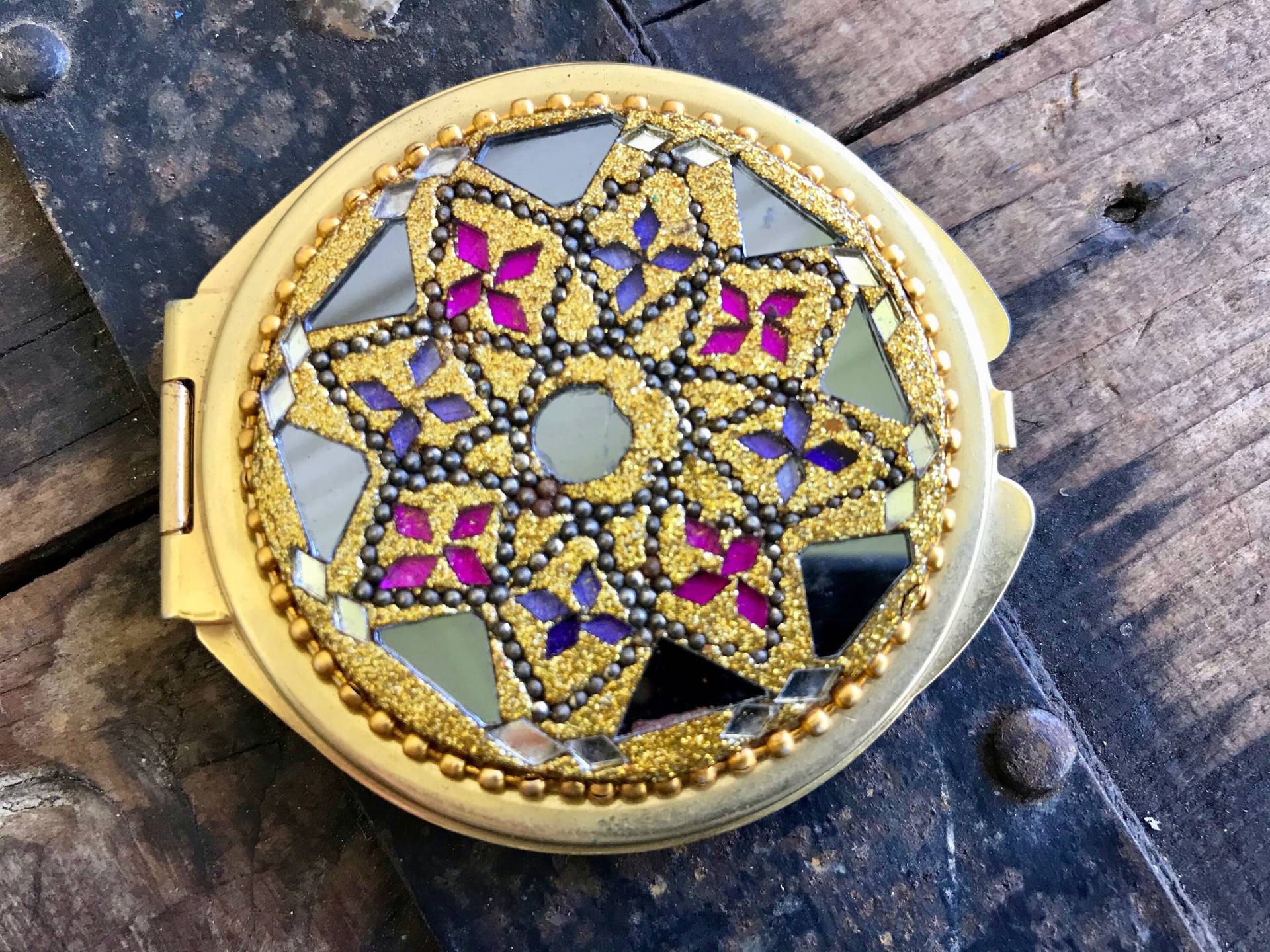 Vintage Taschenspiegel Mit Gold Inlay Mosaik Design - Ooak von Etsy - ImmortalKraft2
