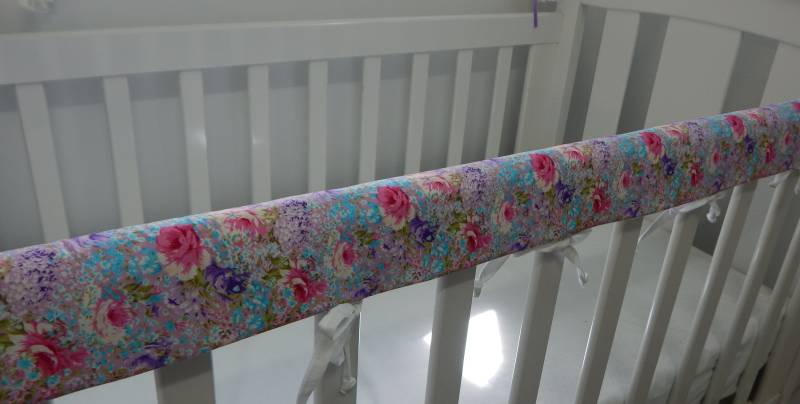 Floral Kinderbett Schiene Cover Violett Rosa 100 % Baumwolle Kinderkrankheiten Pad von Etsy - InGrandmasHouse