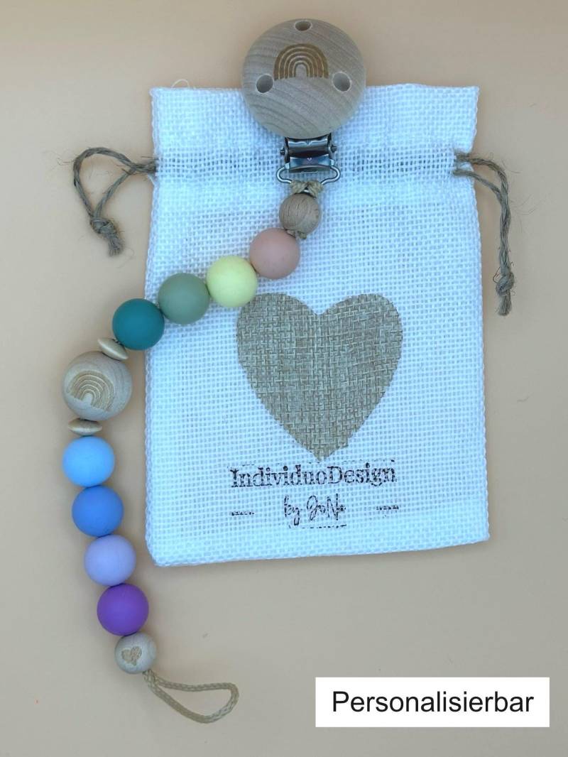 Schnullerkette Regenbogen Pastell Personalisiert | Babygeschenk Mit Namen Handgemacht & Farbenfroh Geschenk Zur Geburt von Etsy - IndiviDuoDesign