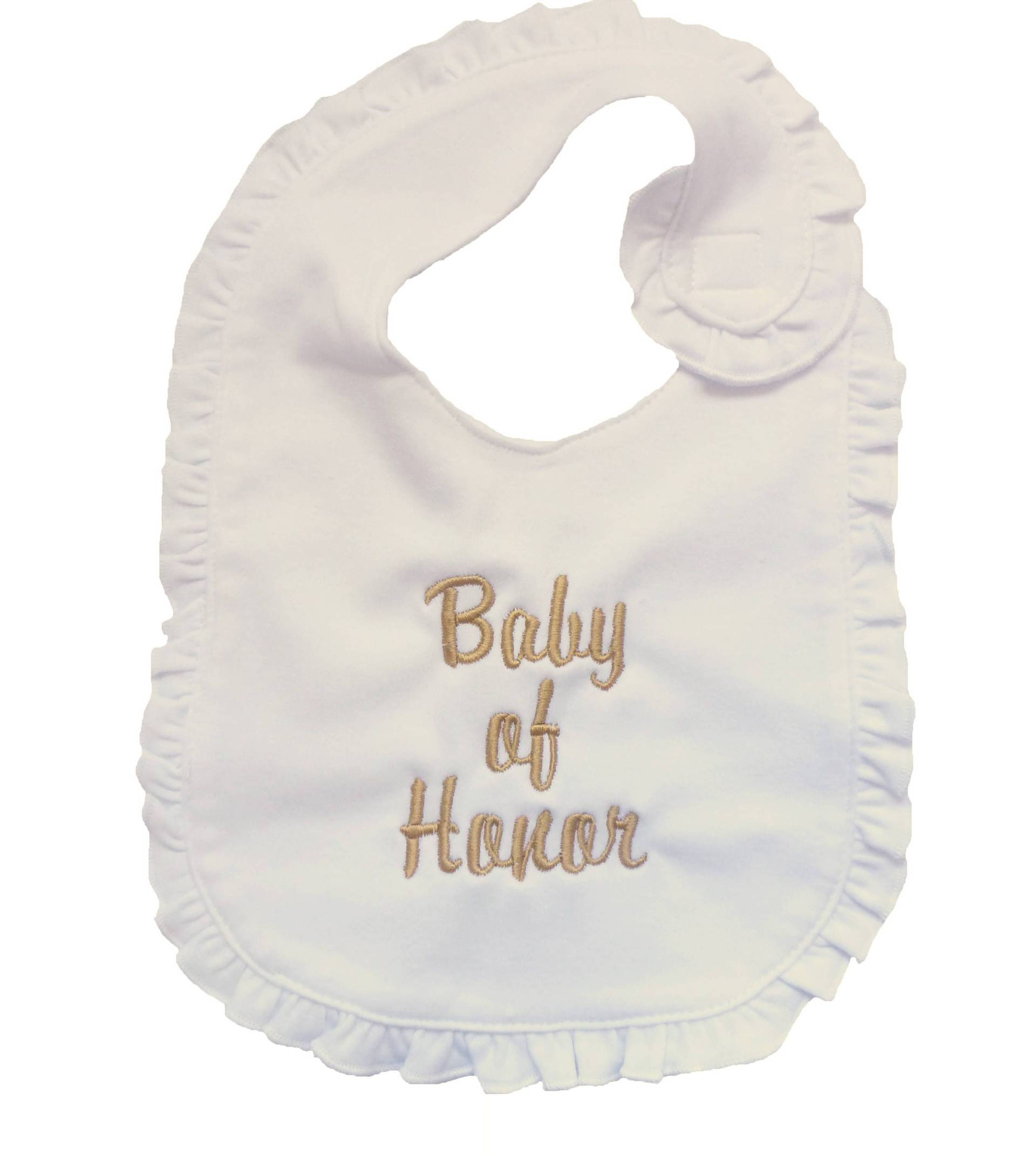 Gesticktes Personalisiertes Weißes Baumwoll-Rüschen-Lätzchen Mit "Baby Of Honour" von Etsy - InitialImpressions