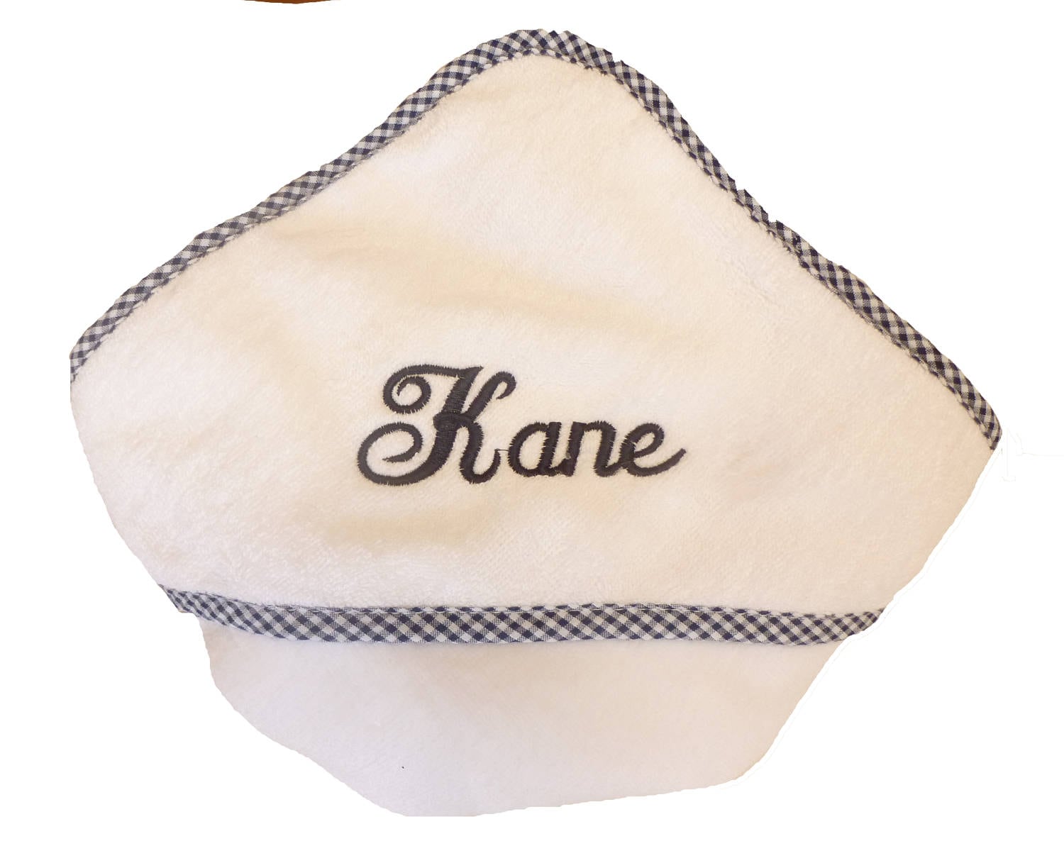 Kapuzenhandtuch Für Baby Mit Gingham Borte Und Passendem Namen Oder Monogramm Bestickt von Etsy - InitialImpressions