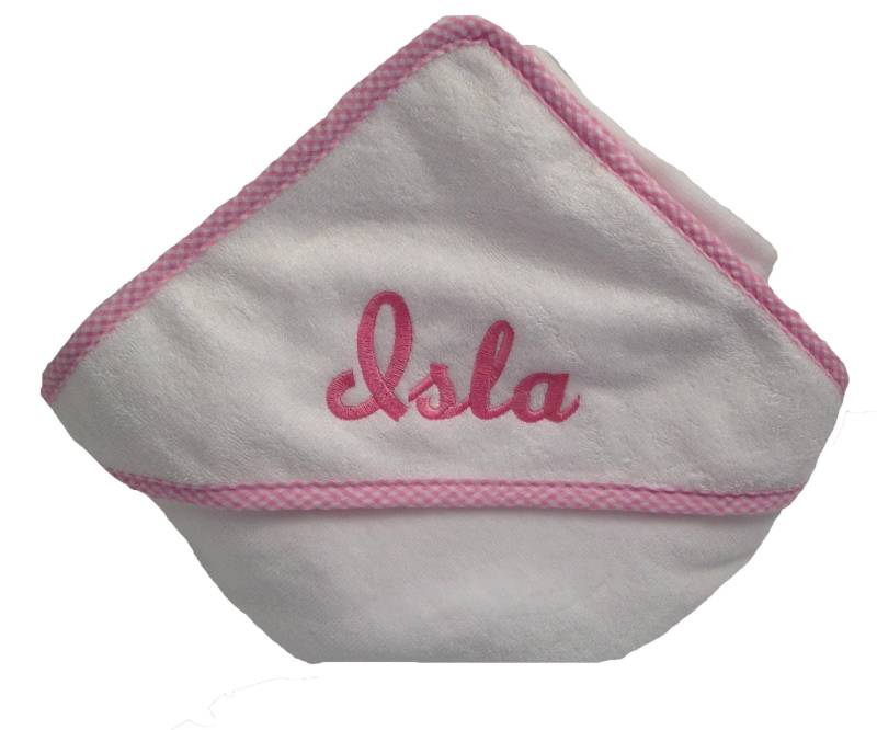 Kapuzenhandtuch Für Baby Mit Gingham Borte Und Passendem Namen Oder Monogramm Bestickt von Etsy - InitialImpressions