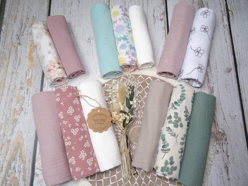 2Er Set Oder 3Er , Musselin Tücher, Baby Spucktuch Mulltuch Musselin-Decken, Ökotex in Verschiedenen Größen Und Farben, "Blümchen" von Etsy - IriannaShop
