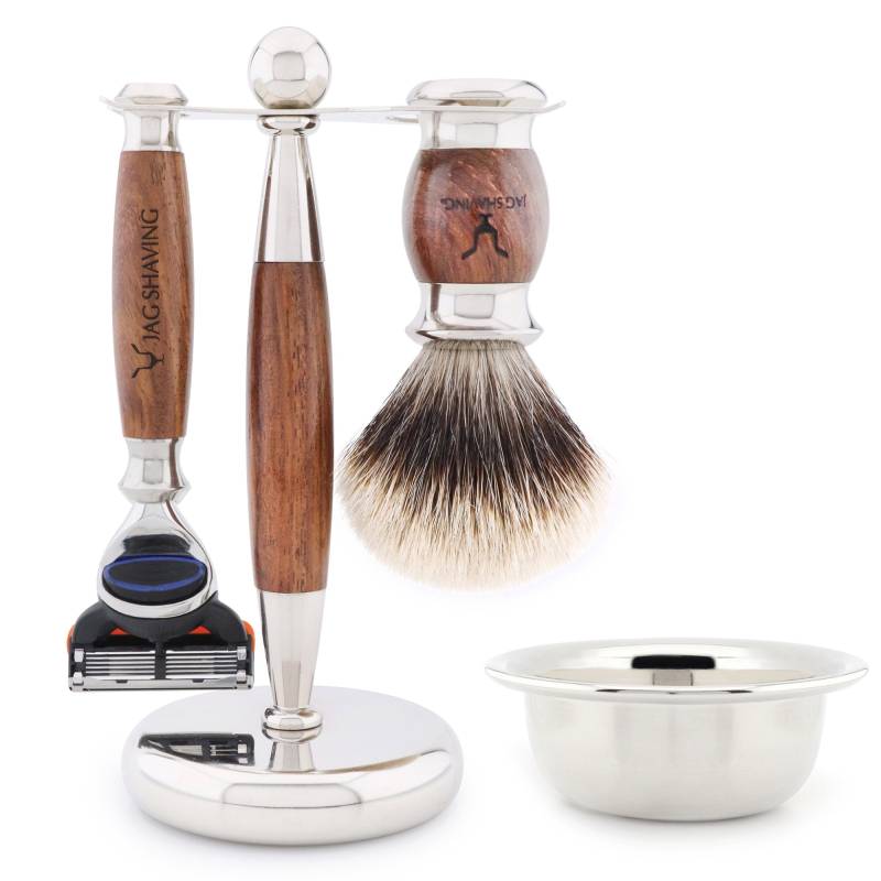 Handgefertigtes Holz Rasierset Mit 5 Rasiermesser, Haarbürste Silberspitze, Rasierständer & Edelstahlschale, Die Beste Geschenkidee Für Männer von Etsy - JAGSHAVING