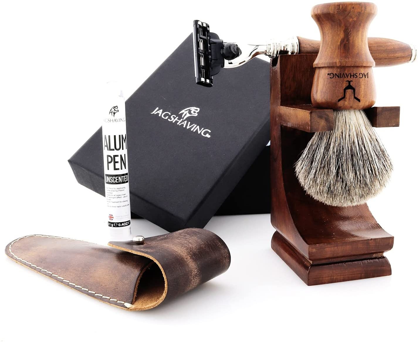 Vintage Herren Rasierset Mit 3 Rasierern, Super-Haarbürste, Ständer, Ledertasche & Alaunstift Perfektes Geschenkset Für Männer von Etsy - JAGSHAVING